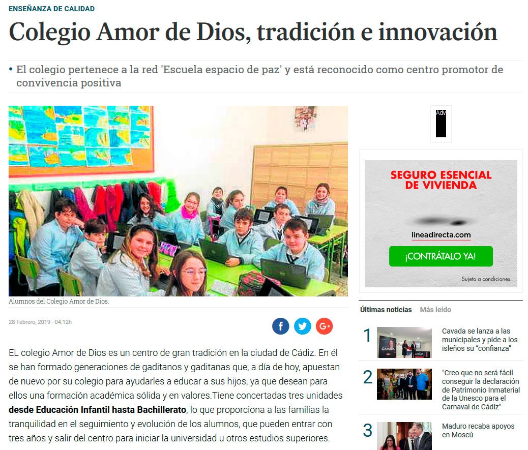 Amor de Dios en el Suplemento de Educación del Diario de Cádiz