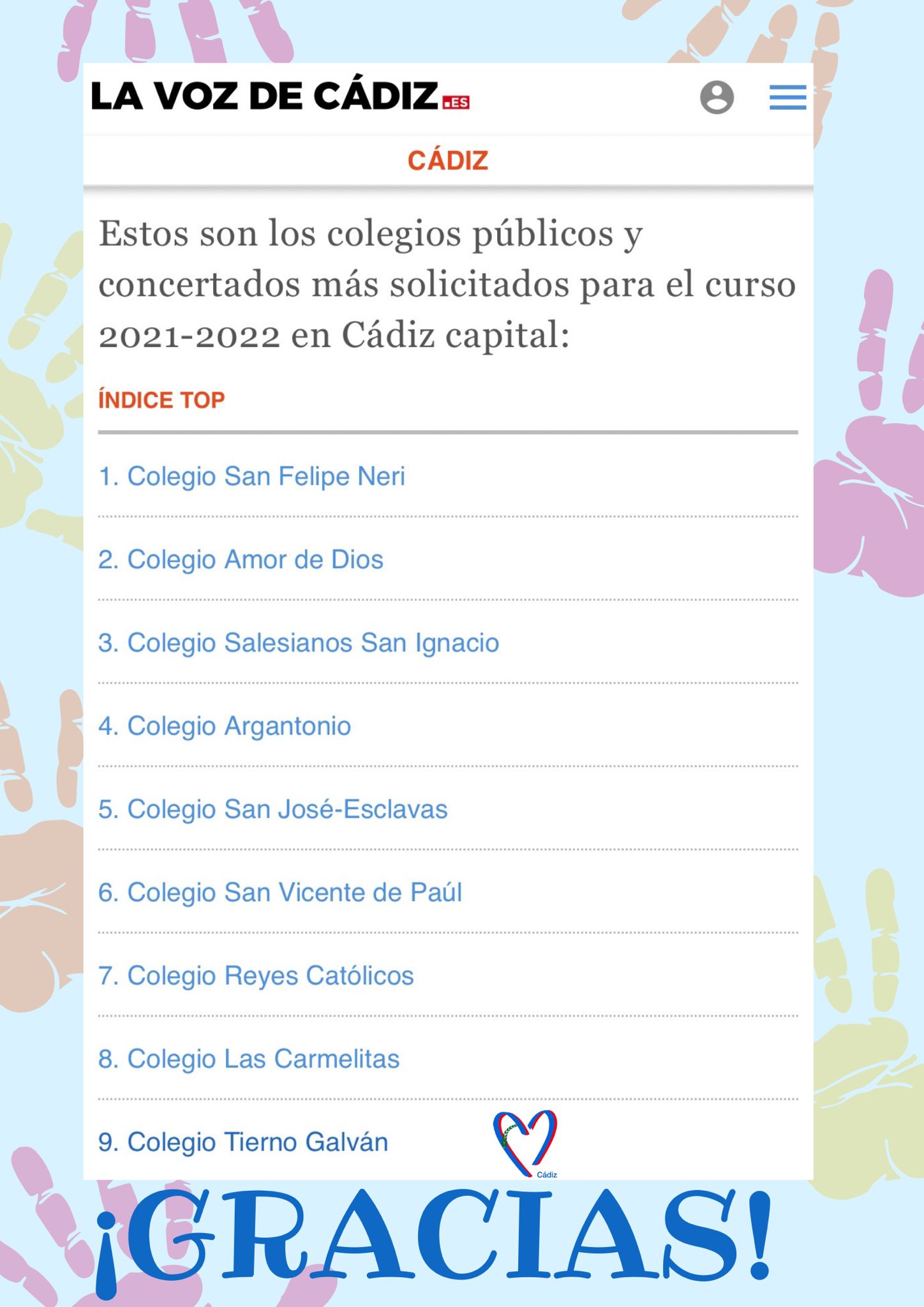 Listado de centros más solicitados según la noticia de La Voz de Cádiz