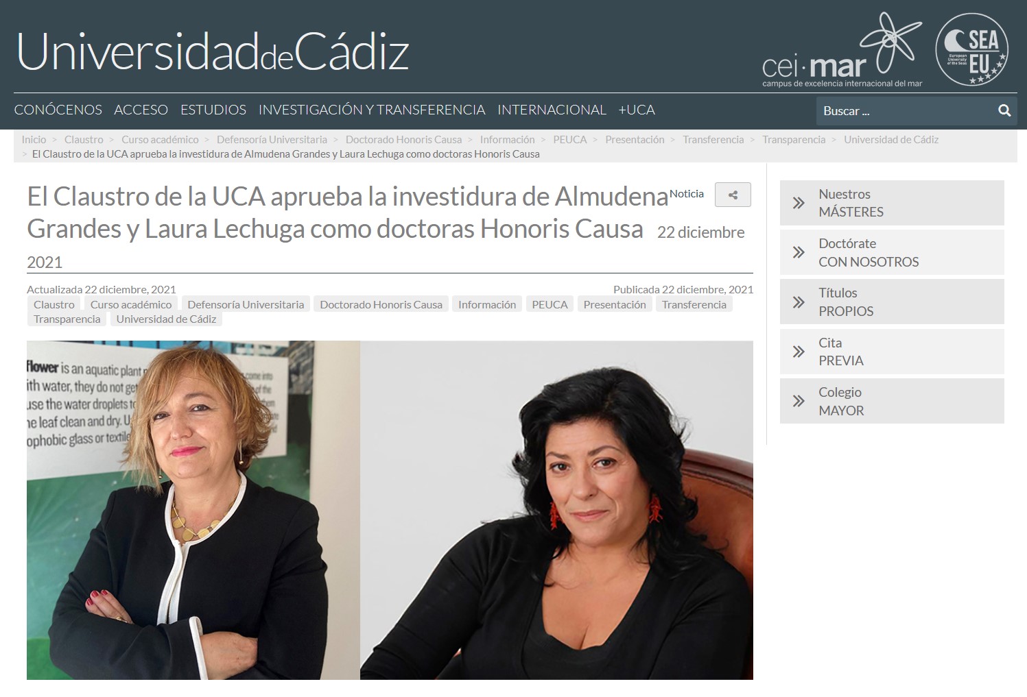Nuestra exalumna Laura Lechuga será investida como doctora Honoris Causa por la UCA junto a la recientemente fallecida escritora Almudena Grandes